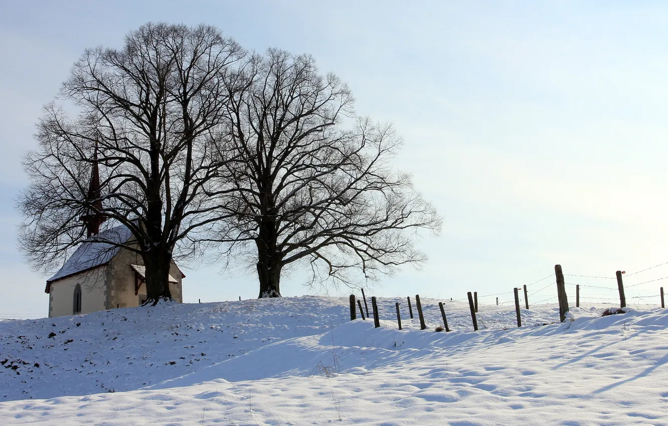 Photo wallpaper winter, the sky, landscape, temple
