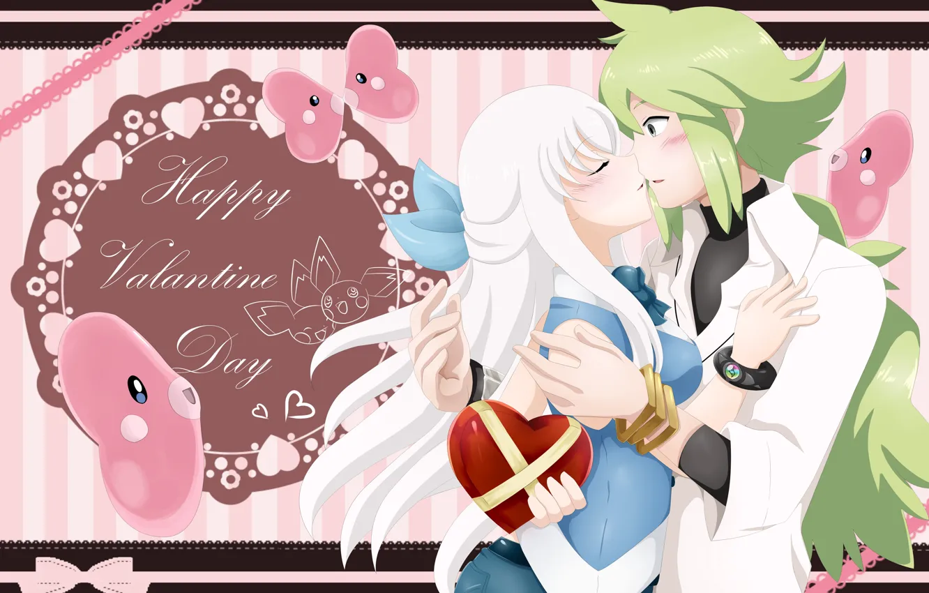Photo wallpaper girl, anime, art, guy, Valentine's day, pokemon