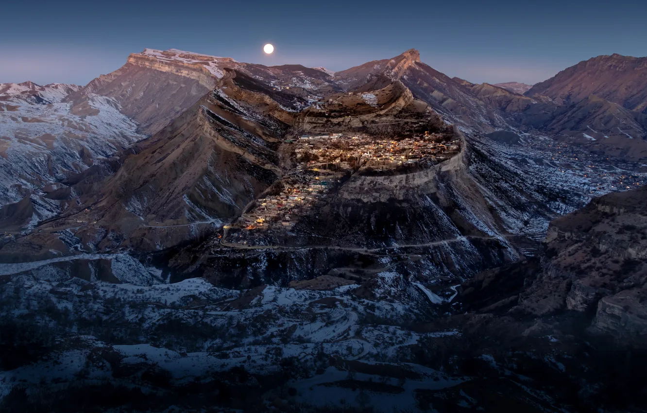 Photo wallpaper moonlit night, Dagestan, Gunib, Nadezhda Demkina