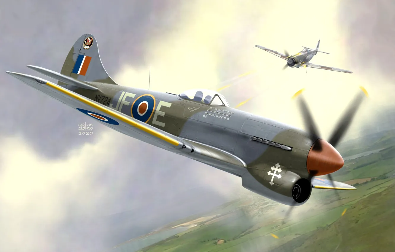 Photo wallpaper fighter, RAF, The Hawker Tempest, combat aircraft, Tempest Mk.V