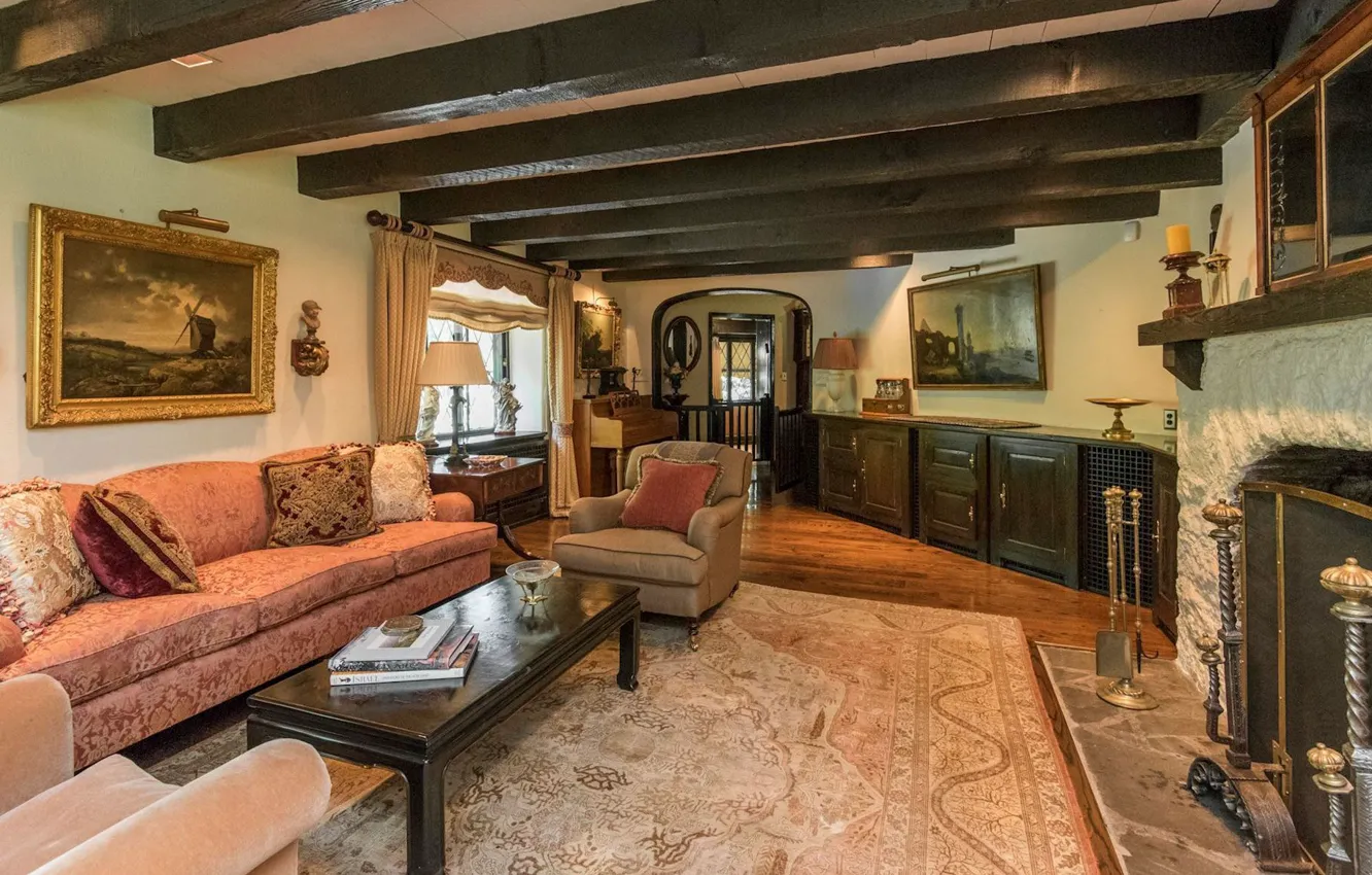 Photo wallpaper design, style, interior, fireplace, PA, living room, Meadowbrook, Moredon road