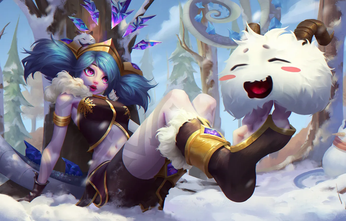 Photo wallpaper animals, purple eyes, snow, women, digital art, artwork, snowman, video games