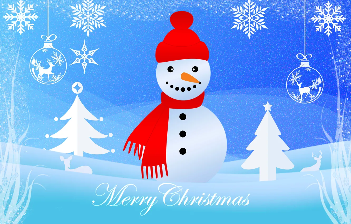 Photo wallpaper balls, holiday, graphics, Christmas, New year, snowman, Christmas decorations, new year decorations