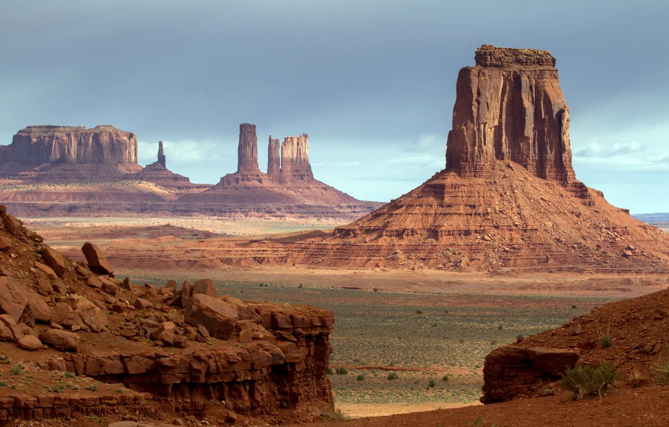 Photo wallpaper the sky, clouds, nature, rocks, desert, USA, USA, Monument Valley