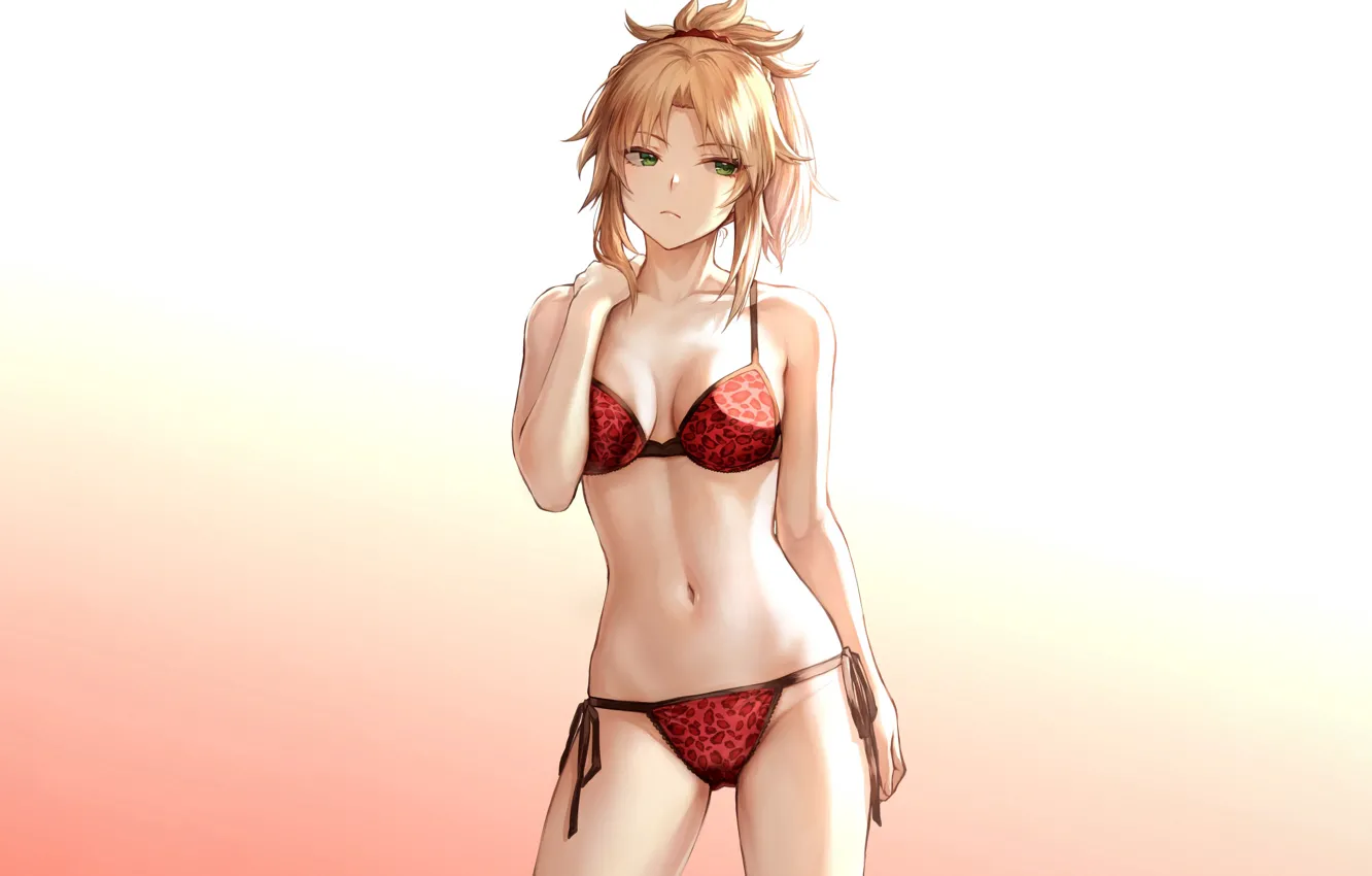 Photo wallpaper girl, sexy, lingerie, bra, cleavage, panties, green eyes, boobs