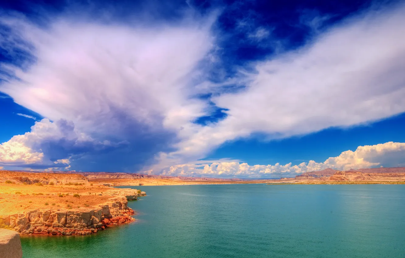 Photo wallpaper lake, shore, desert, canyon, Utah, America