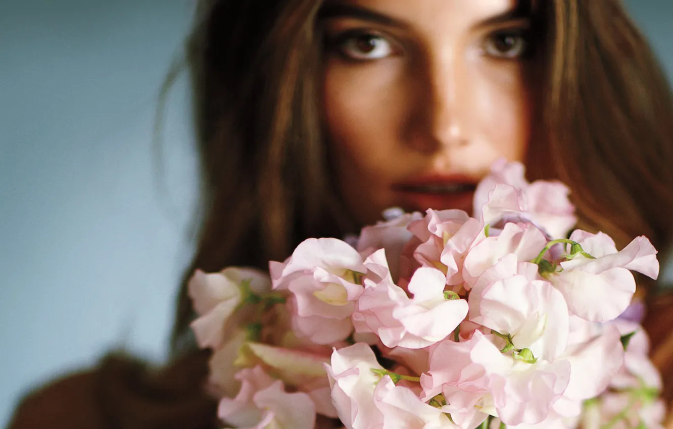Photo wallpaper look, bouquet, flowers, Lily Aldrige