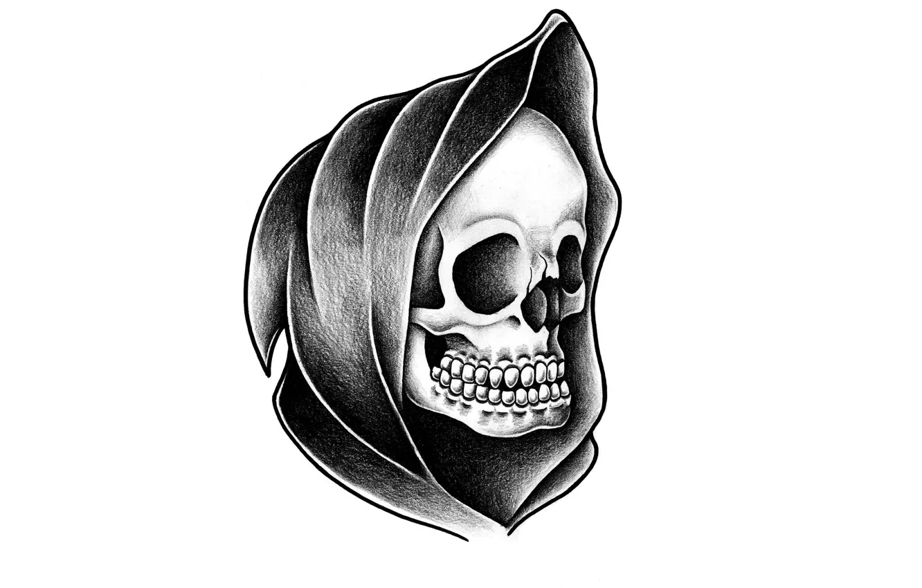 Photo wallpaper skull, head, skeleton, hood
