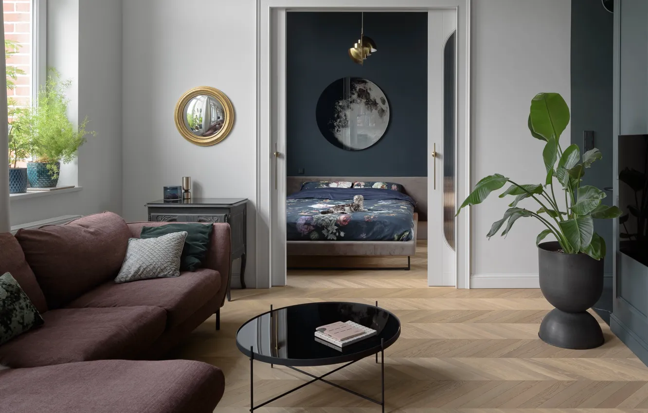 Photo wallpaper design, style, interior, bedroom, living room, Dark Apartment, by Kohlrabi