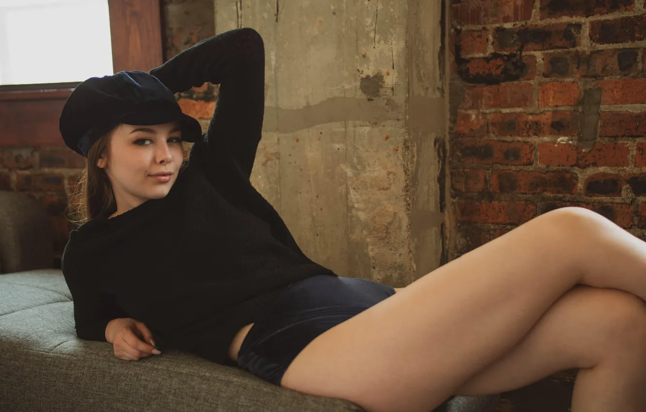 Photo wallpaper Cap, girl, shorts, cute, beautiful, model, sweater