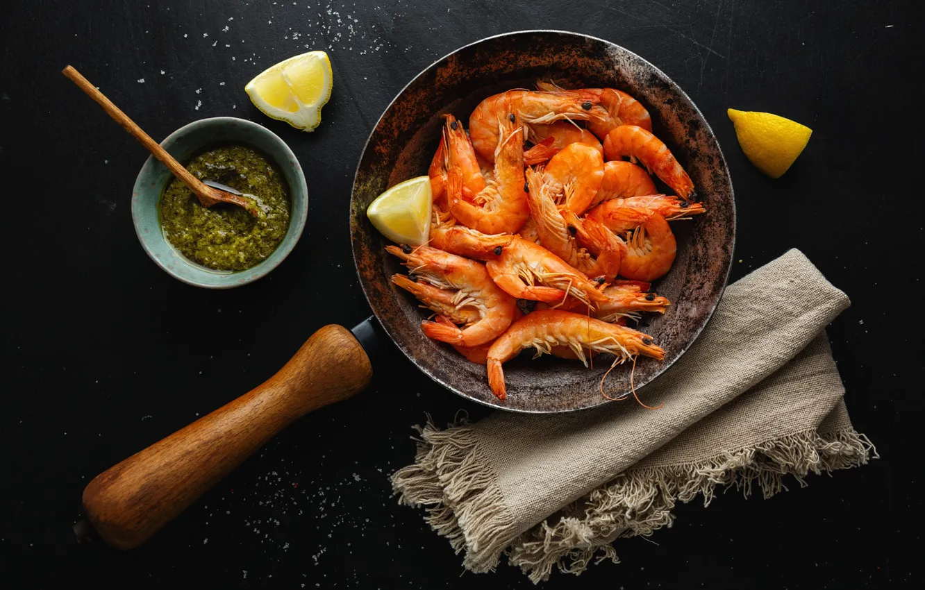 Photo wallpaper sauce, shrimp, pan