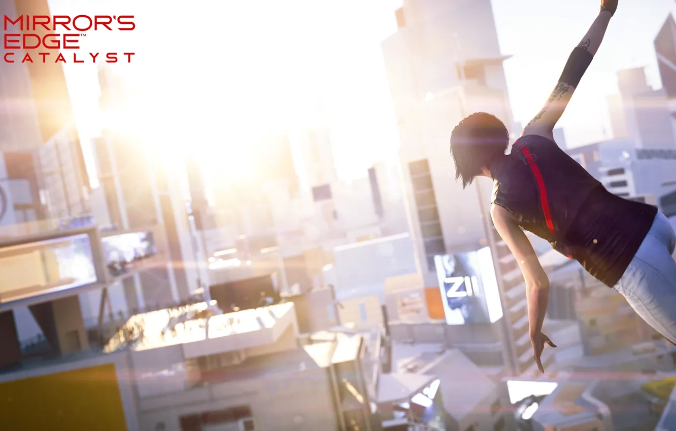 Photo wallpaper girl, the sun, the city, the game, view, Mirror's Edge: Catalyst