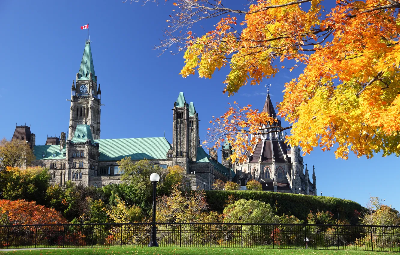 Photo wallpaper Autumn, Trees, Canada, Building, Canada, Ontario, Ottawa, Parliament Hill