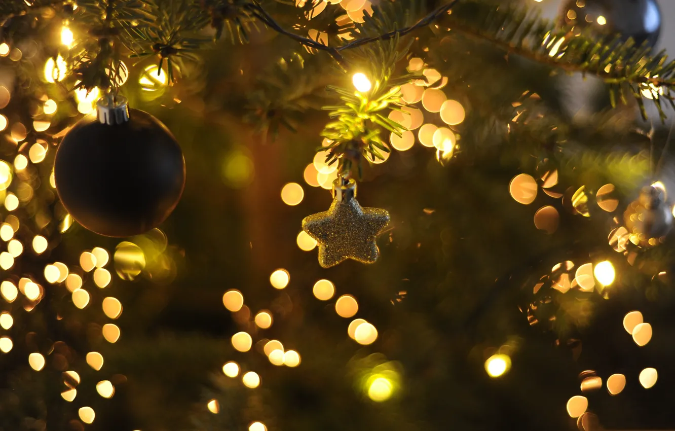 Photo wallpaper decoration, holiday, star, tree, ball, Christmas