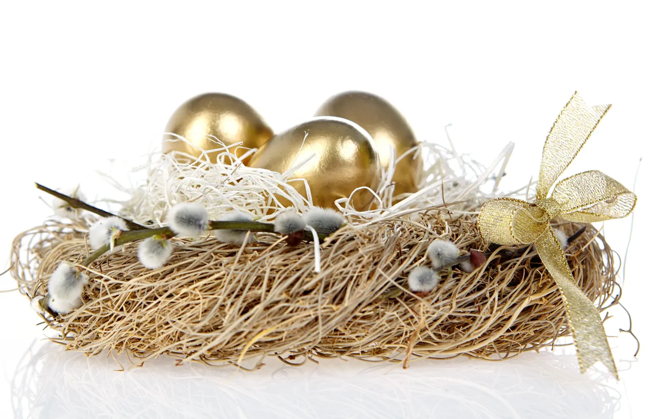 Photo wallpaper holiday, Easter, socket, bow, Golden eggs