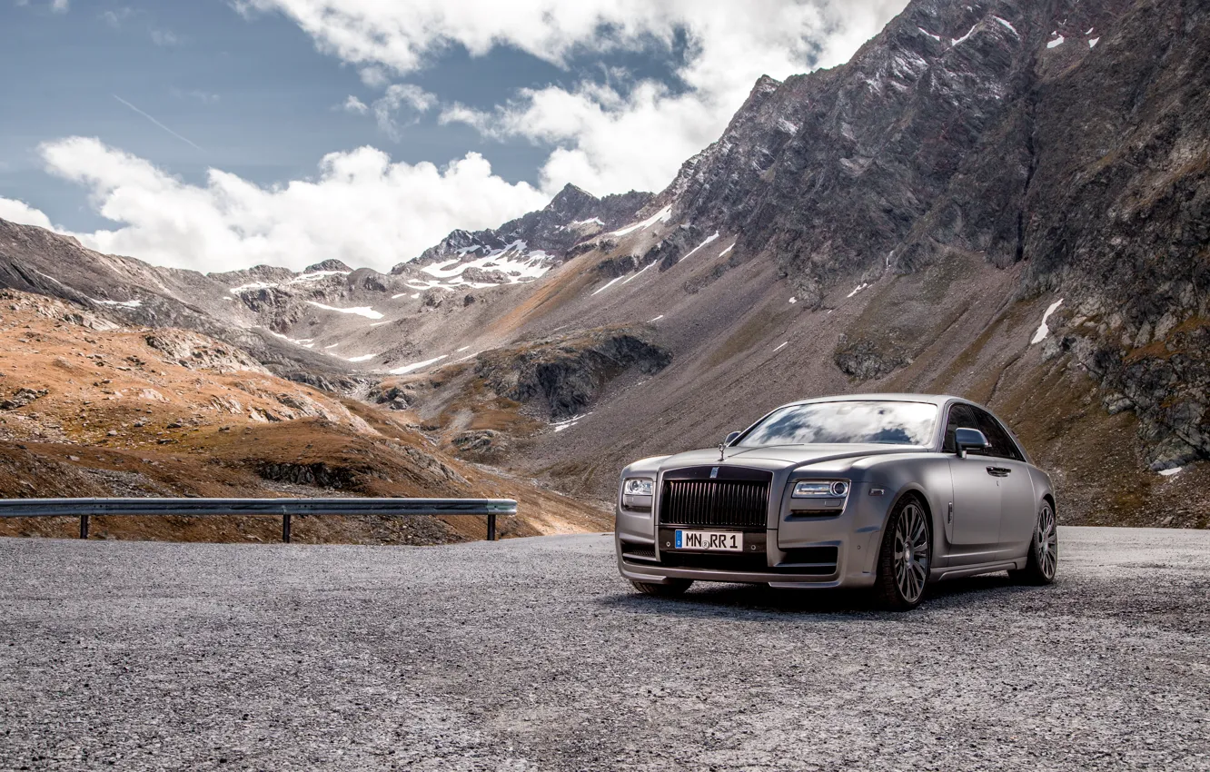 Photo wallpaper mountains, photo, tuning, silver, Rolls-Royce, car, luxury, Spofec