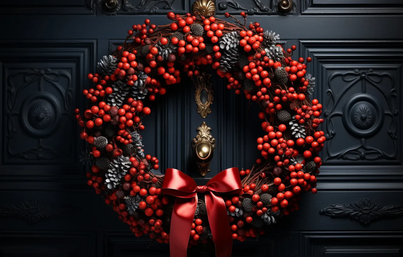 Photo wallpaper decoration, new year, Christmas, red, Christmas, wreath, decoration, wreath