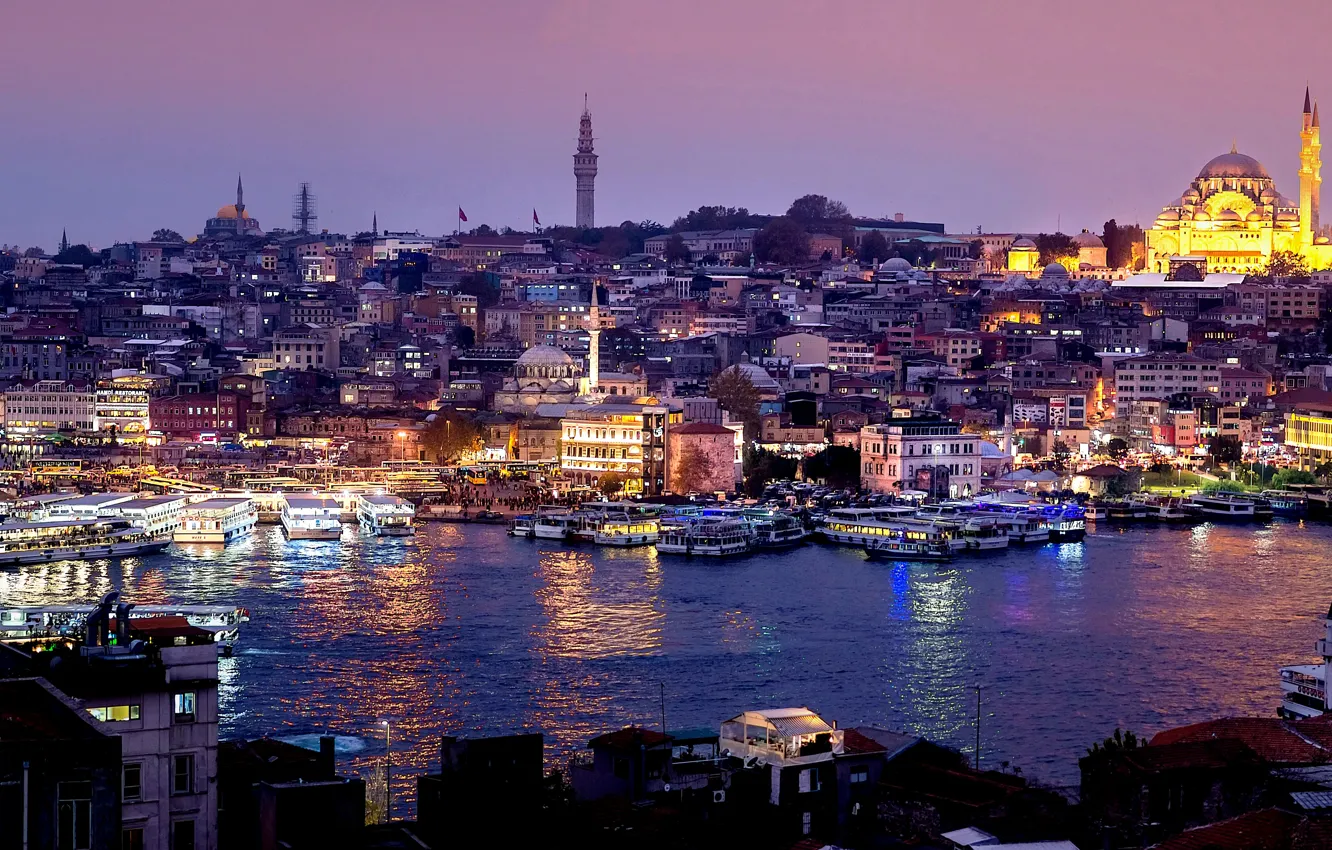 Photo wallpaper night, mosque, Istanbul, Turkey, night, Istanbul, Mosque, Suleymaniye
