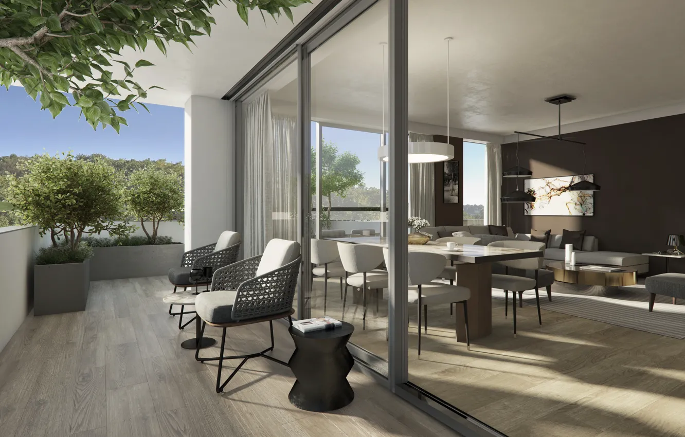 Photo wallpaper villa, balcony, living space