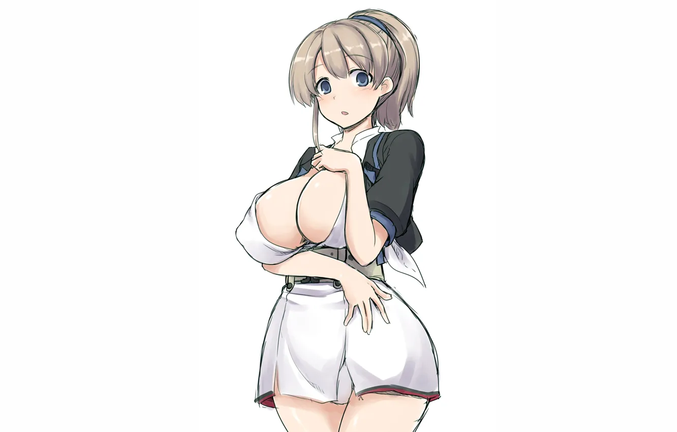 Photo wallpaper girl, sexy, cleavage, dress, brown hair, boobs, anime, blue eyes