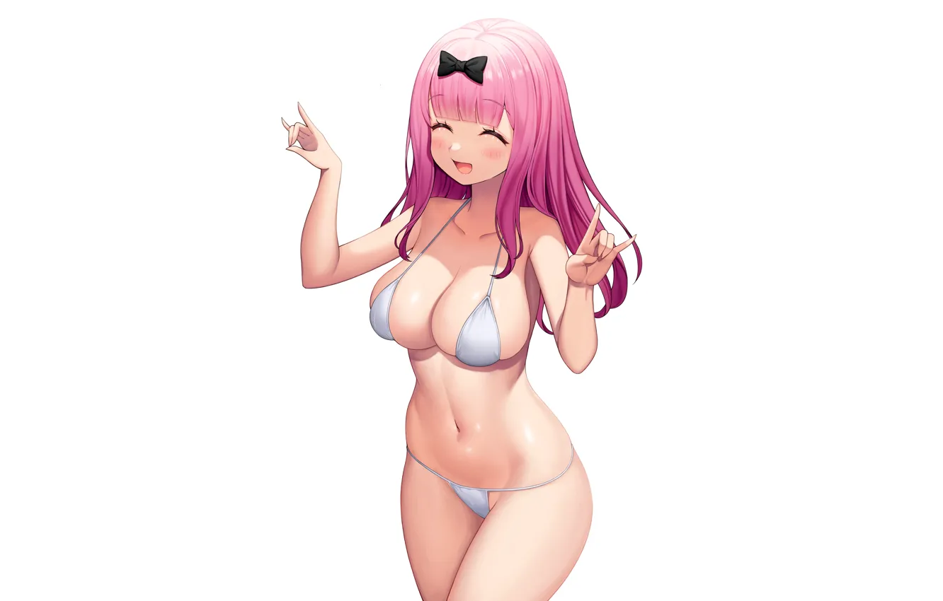 Photo wallpaper girl, sexy, cleavage, pink hair, long hair, boobs, anime, beautiful