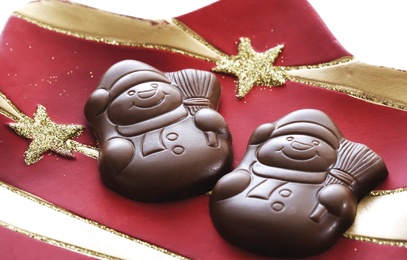 Photo wallpaper holiday, new year, food, chocolate, plate, Christmas, snowman, dessert