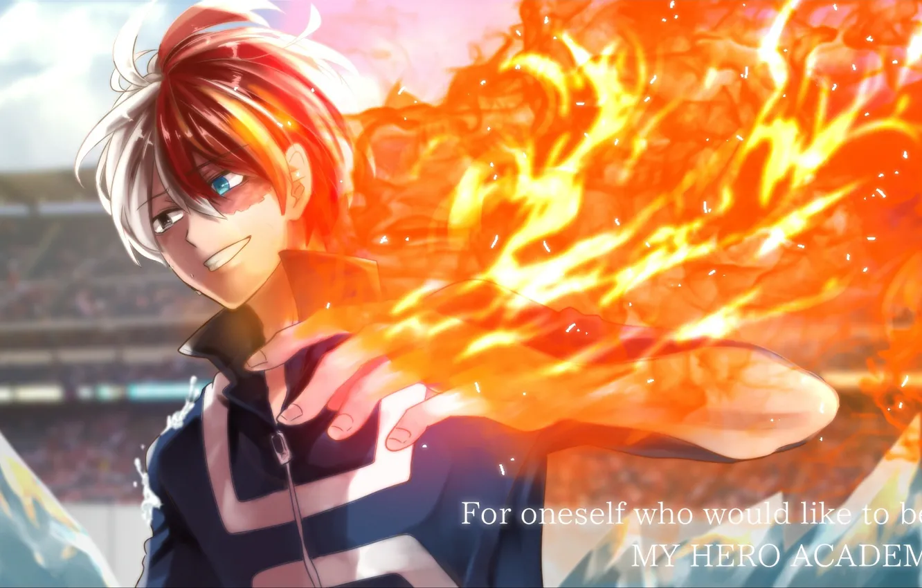 Photo wallpaper fire, flame, anime, art, guy, Boku no Hero Academy, My hero Academy