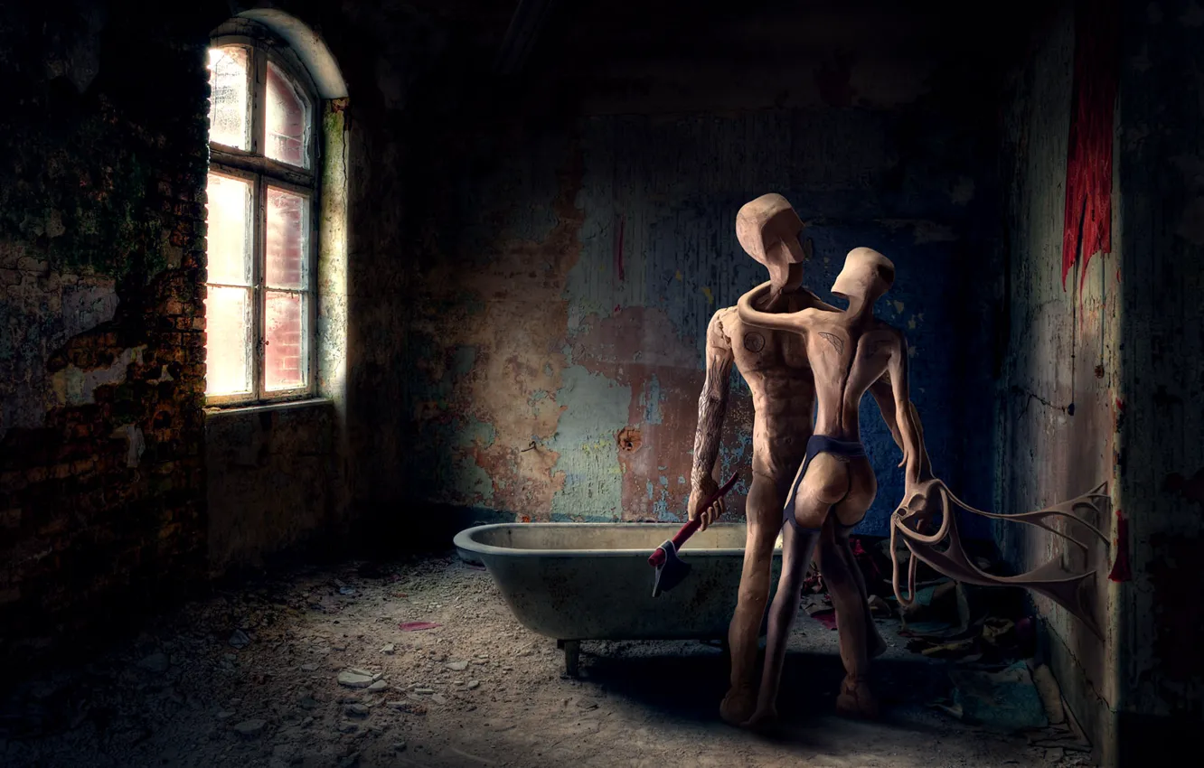 Photo wallpaper men, devastation, bathroom