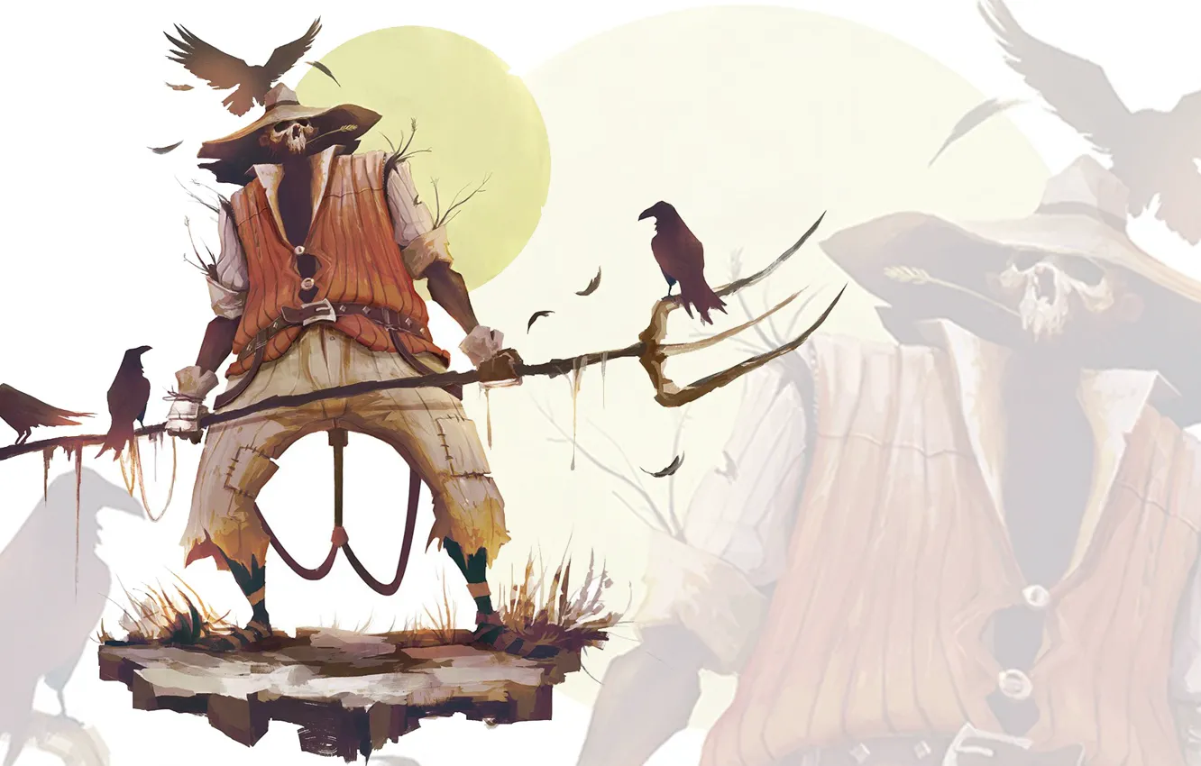 Photo wallpaper the sun, earth, skull, hat, feathers, crows, sake, Raven