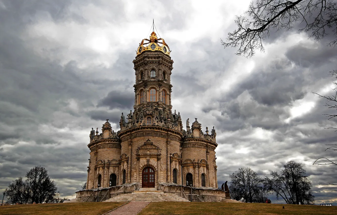 Photo wallpaper clouds, the city, photo, Cathedral, temple, Russia, the monastery, Podolsk