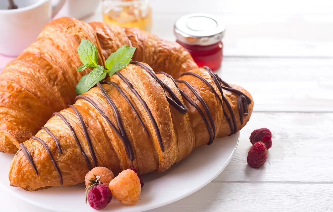 Photo wallpaper raspberry, honey, croissant