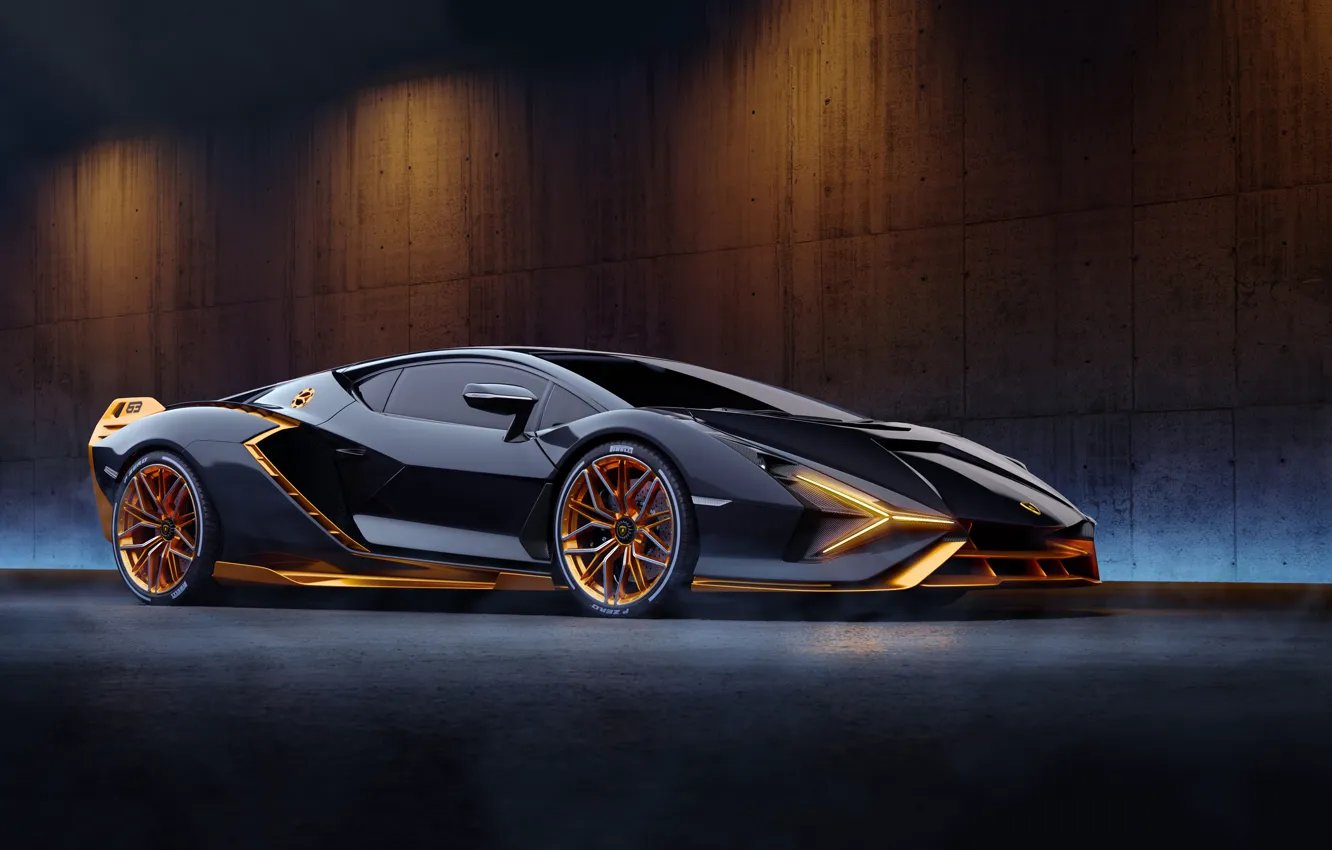 Photo wallpaper supercar, Lamboghini, Sian, black&gold