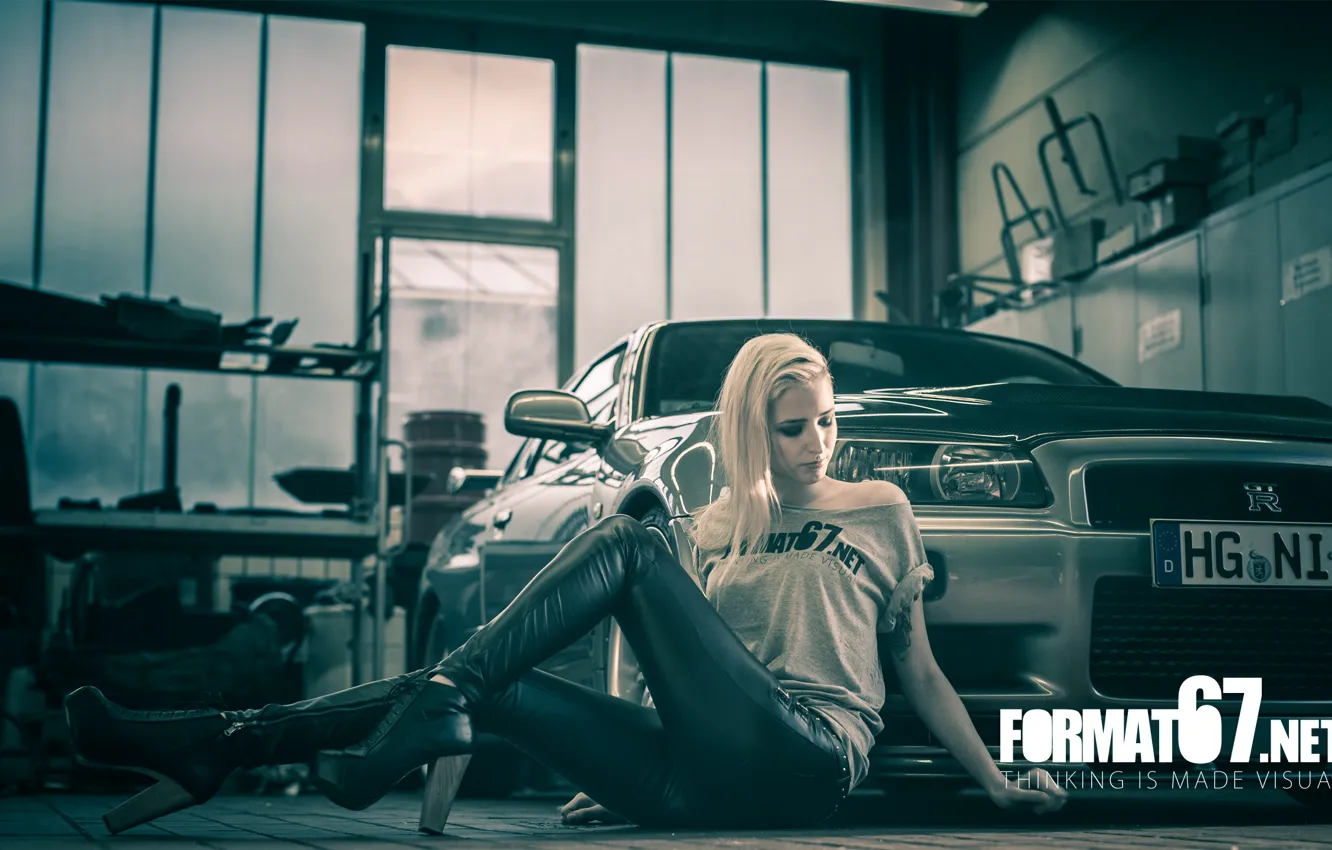 Photo wallpaper girl, GTR, Nissan, skyline, Nissan, R34, format67