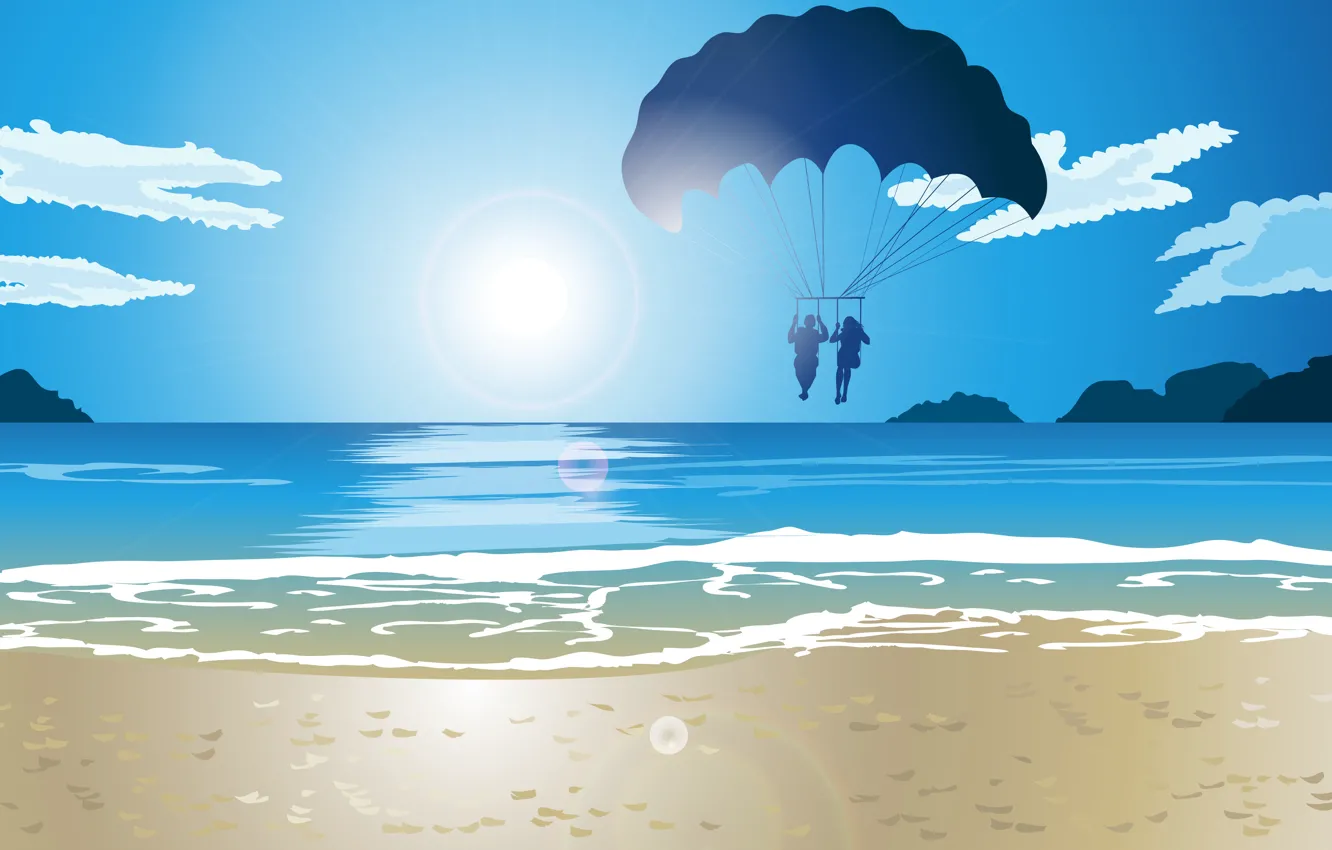 Photo wallpaper ocean, Hawaii, sun, couple, parasailing