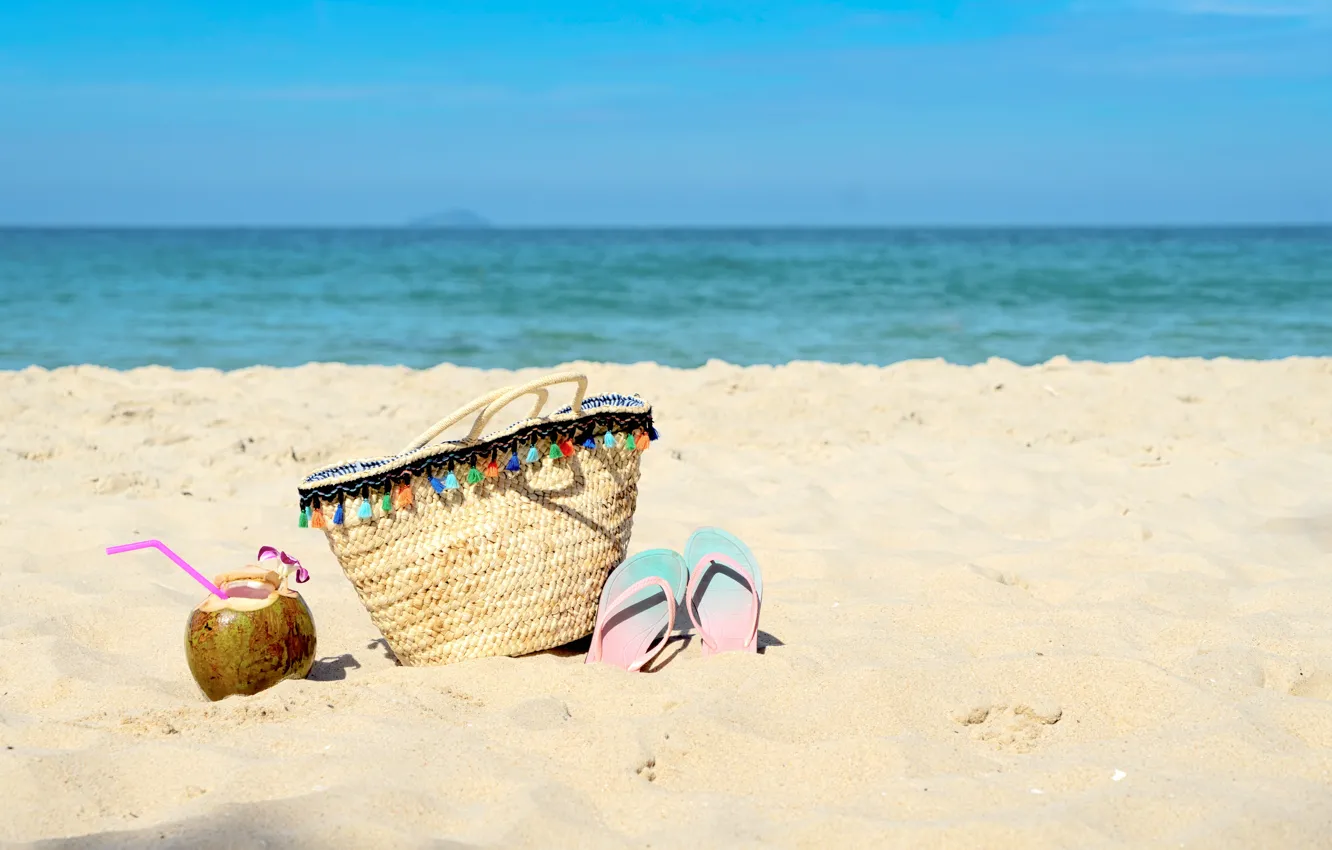 Photo wallpaper sand, sea, beach, summer, the sky, coconut, summer, beach