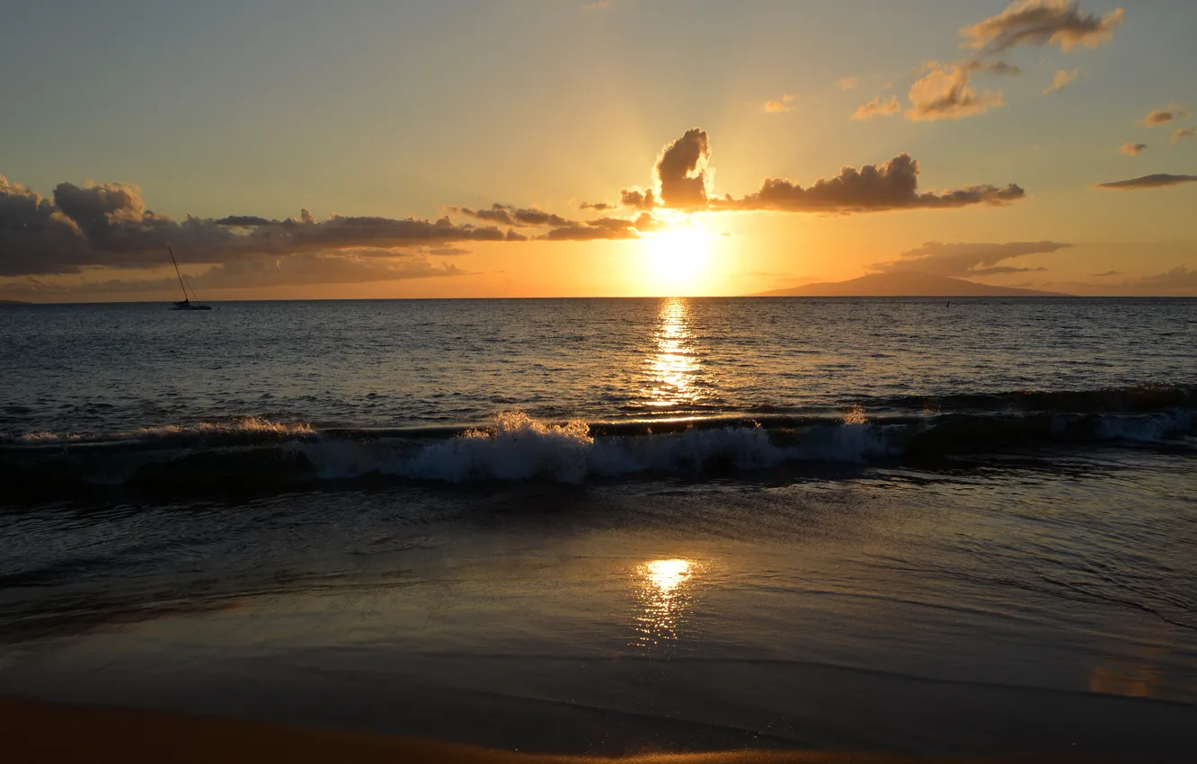 Photo wallpaper sea, the sky, sunset, nature, photo, dawn, horizon, Hawaii