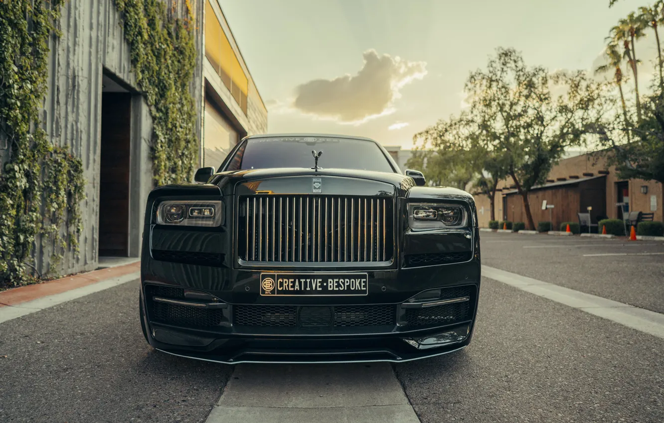 Photo wallpaper Rolls Royce, Front, Black, SUV, Face, Sight, Cullinan