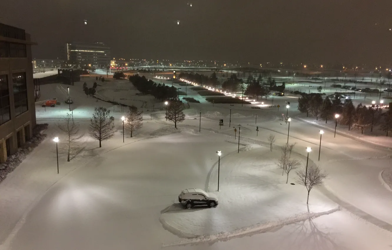 Photo wallpaper winter, snow, night, frost, USA, USA, night, winter