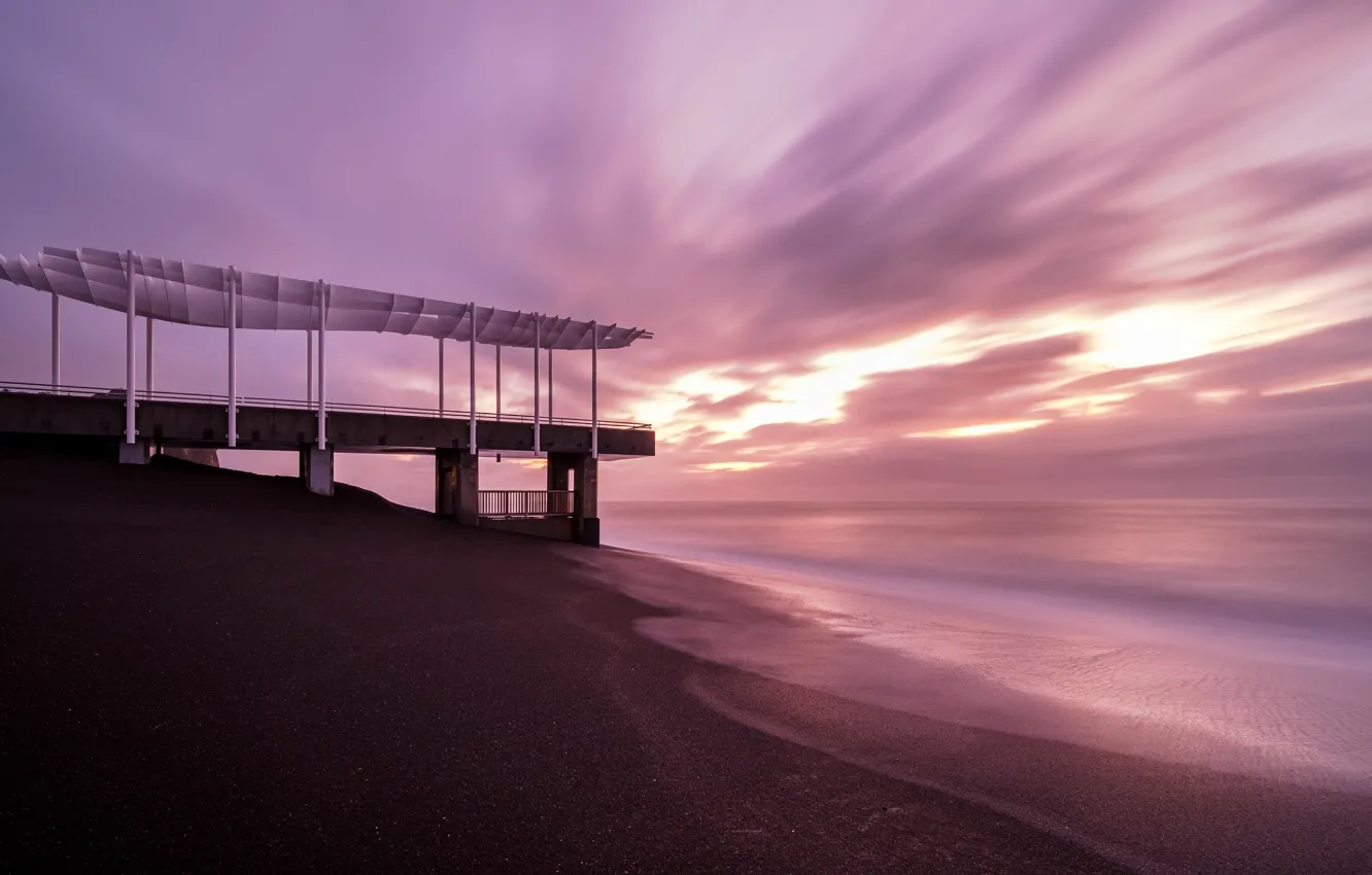 Photo wallpaper sea, sunset, shore
