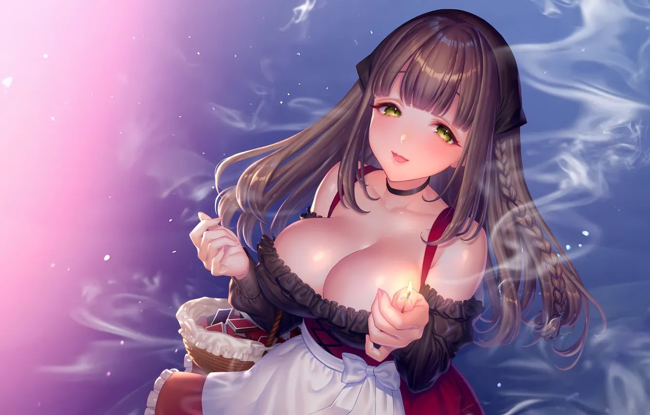 Photo wallpaper girl, sexy, cleavage, long hair, dress, boobs, anime, beautiful