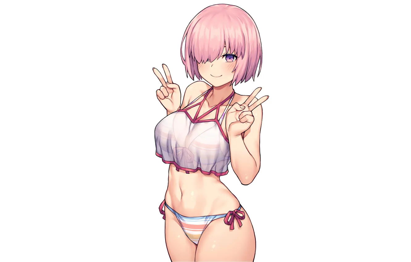 Photo wallpaper girl, sexy, cleavage, pink hair, boobs, sexy girl, anime, beautiful