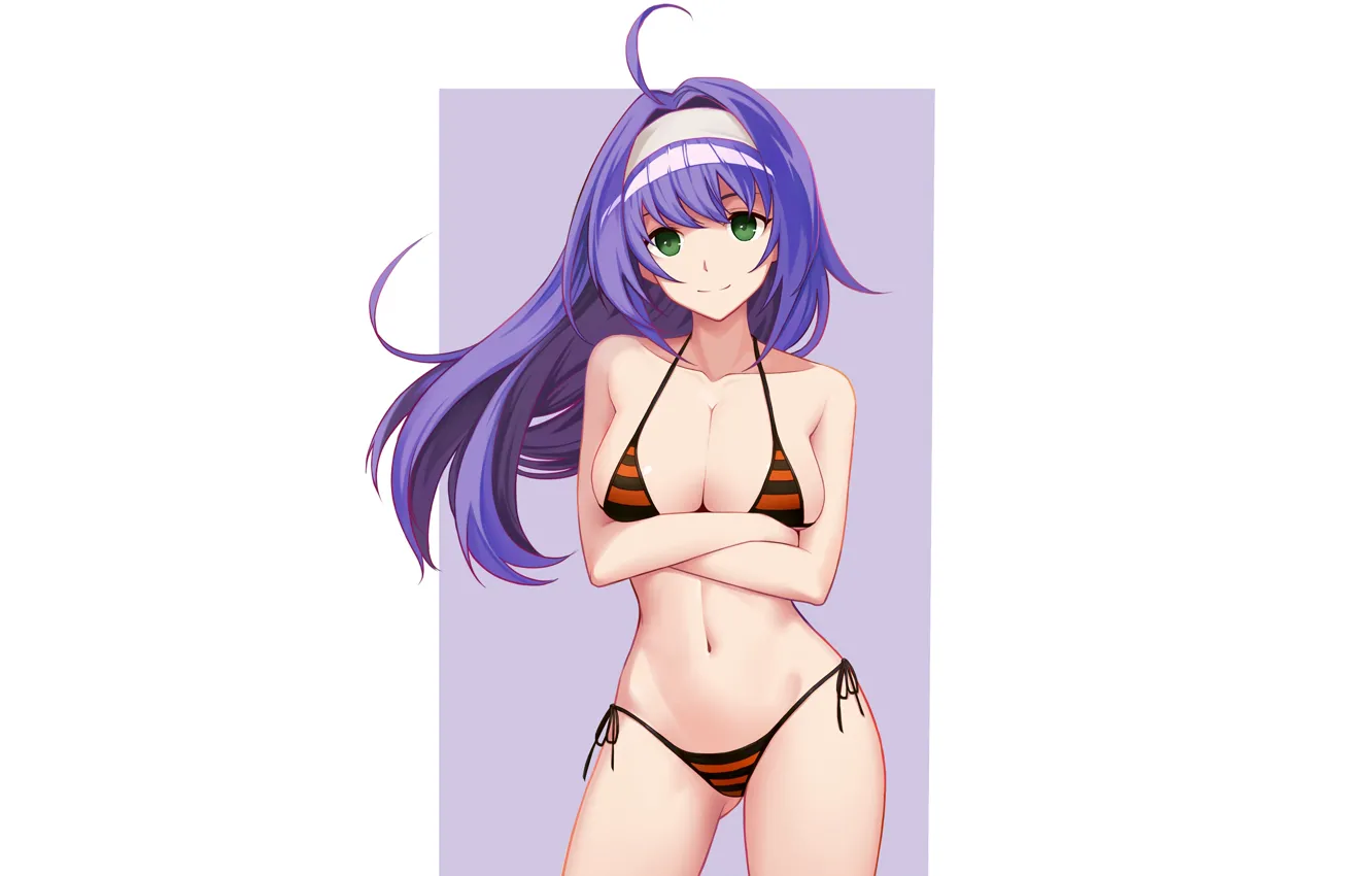 Photo wallpaper girl, sexy, cleavage, green eyes, long hair, boobs, anime, Mia