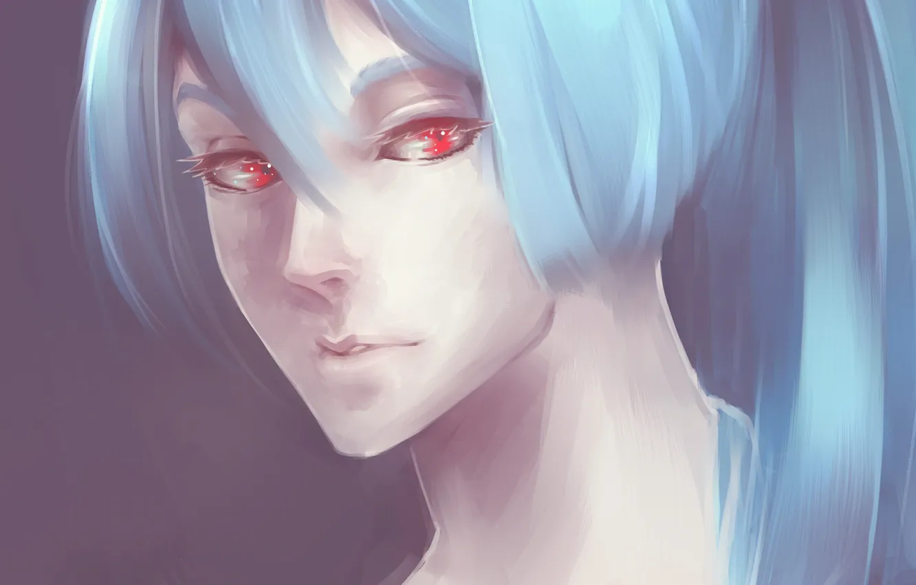 Photo wallpaper look, girl, face, blue, hair