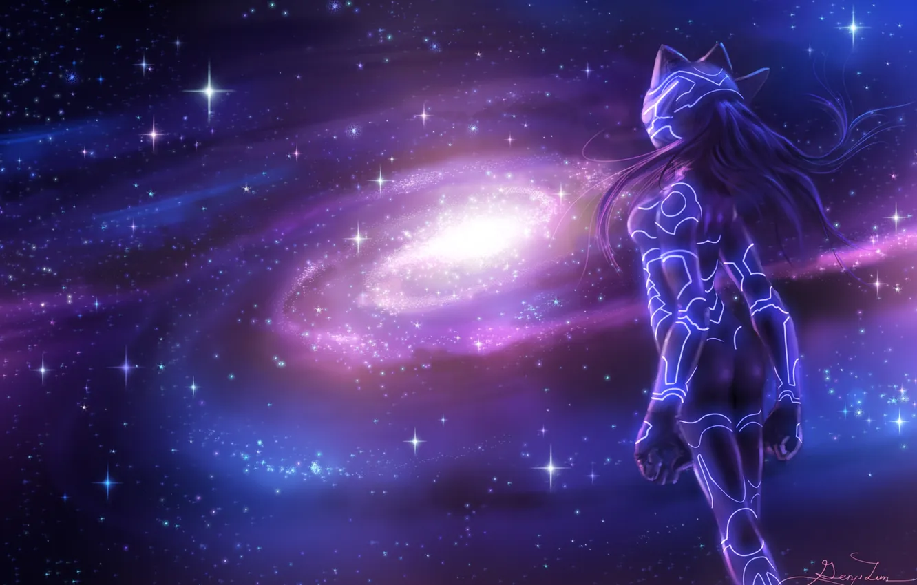 Photo wallpaper girl, space, stars, figure, galaxy