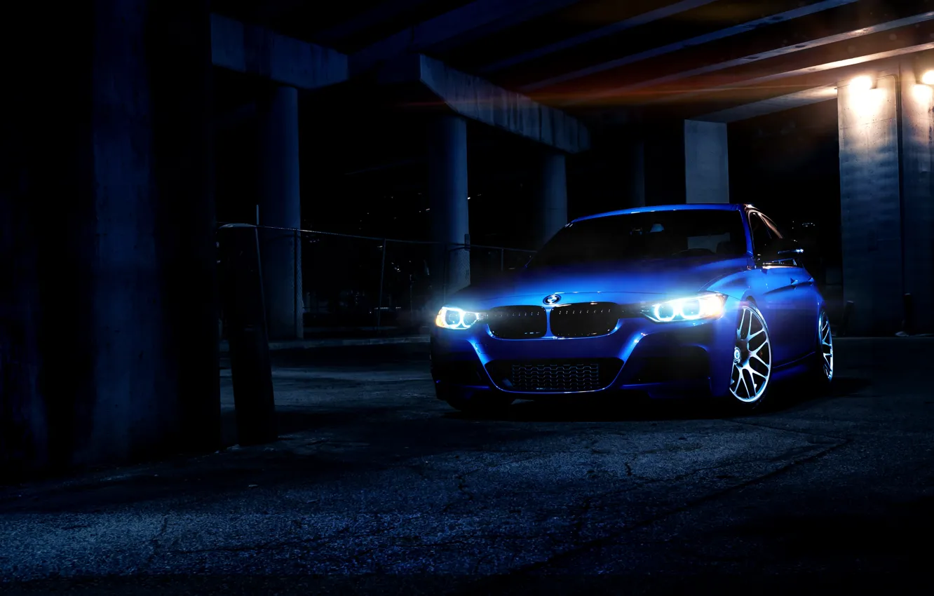 Photo wallpaper light, blue, bmw, BMW, sedan, blue, 335i, the front