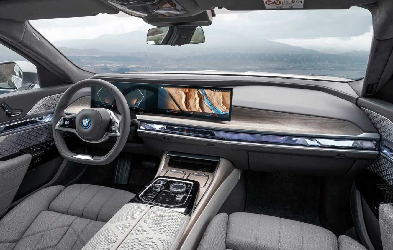 Photo wallpaper the wheel, display, the interior of the car, BMW 7 Series, G70, G71, i70