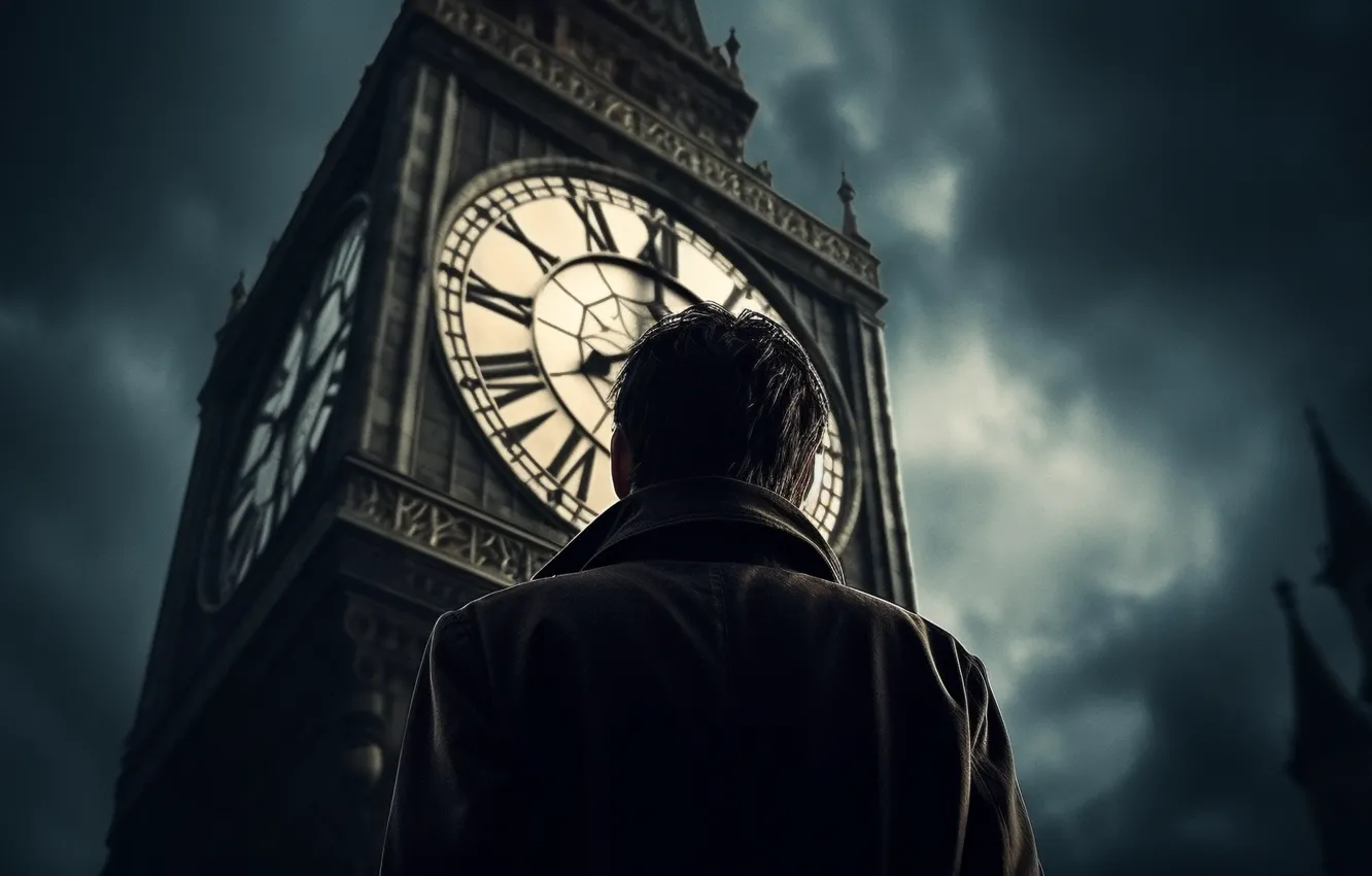 Photo wallpaper tower, clock, stands, Tall