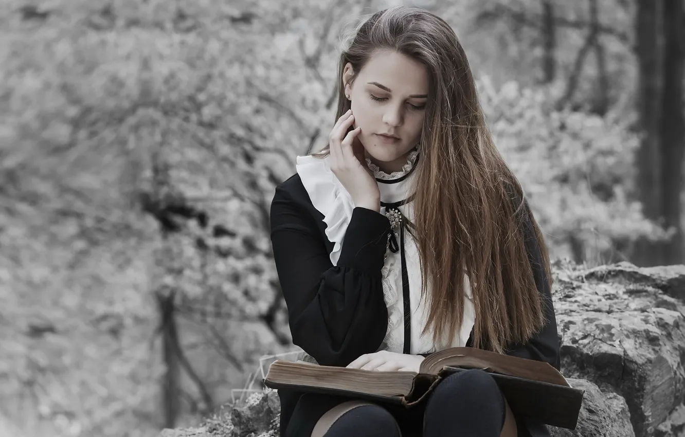 Photo wallpaper girl, background, book