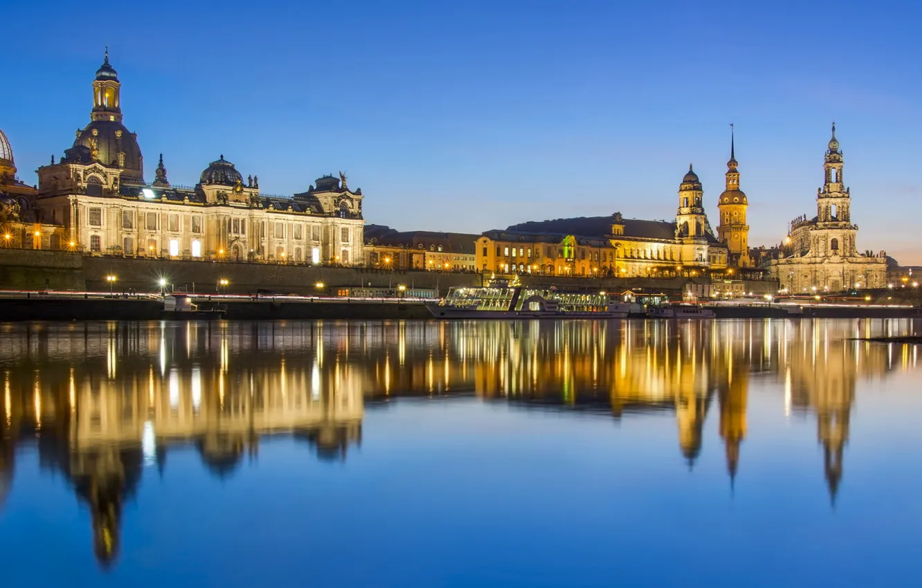 Photo wallpaper lights, river, Germany, Dresden, panorama