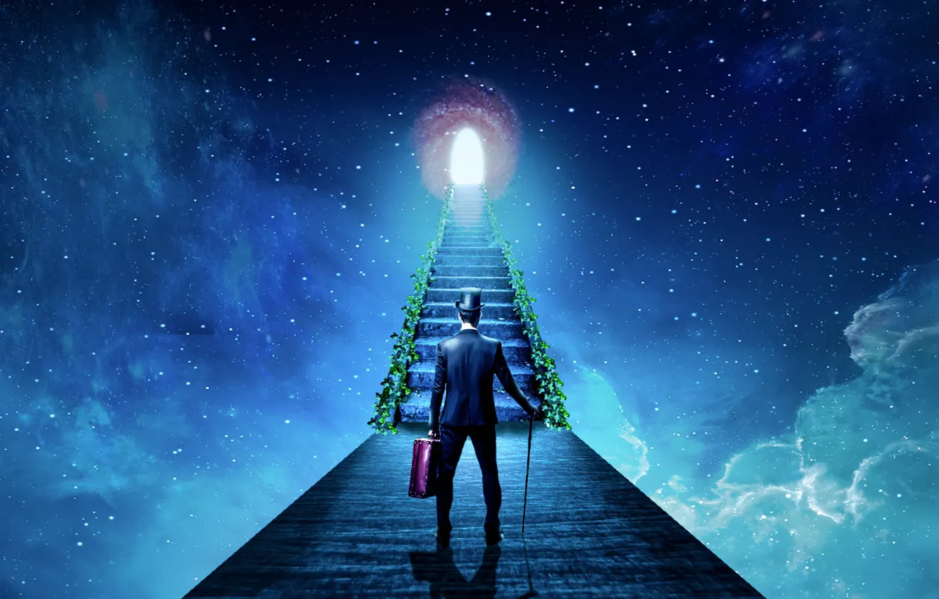 Photo wallpaper space, ladder, galaxy, space, journey, stairs, the light of distant stars, a journey